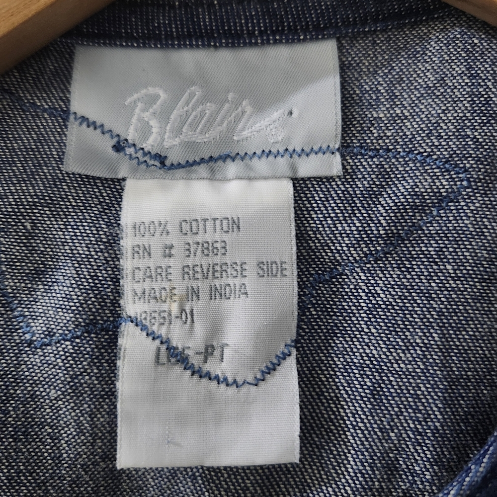 BLAIR Denim Spring Theme Button up Shirt with Patchwork Embroidery Size Large - Picture 15 of 16